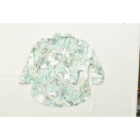 Chico's No-Iron FreshChic Paisley Linen Top Regular Size 1 (8/10) Button Up - Picture 3 of 8